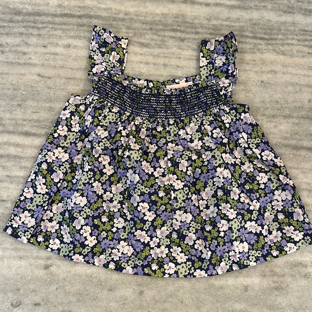 NEW Girl’s Janie & Jack Navy Smocked Floral Top, Size 6